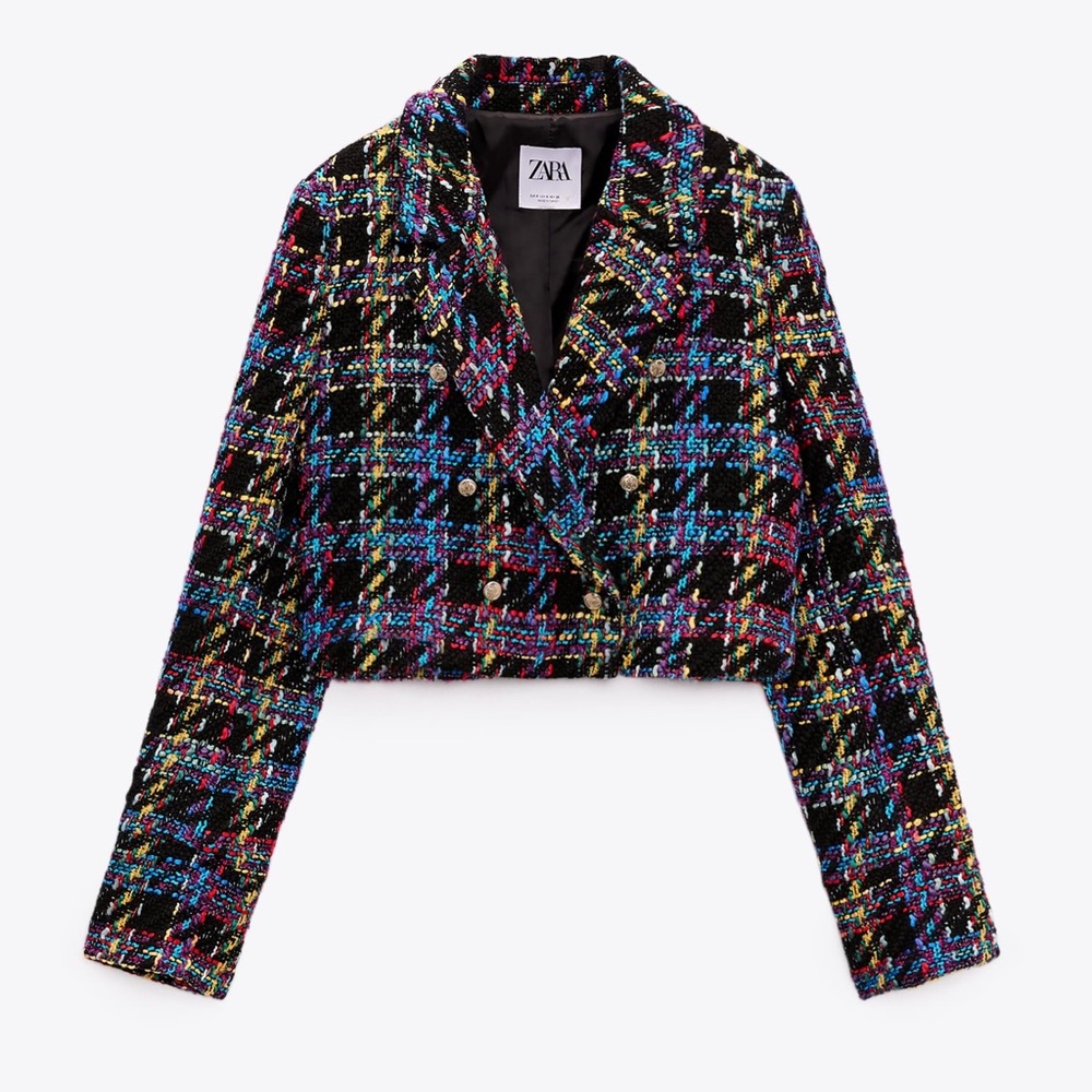 NWT ZARA Textured Cropped Tweed Double-Breasted Jacket Blazer Size S - Picture 12 of 12